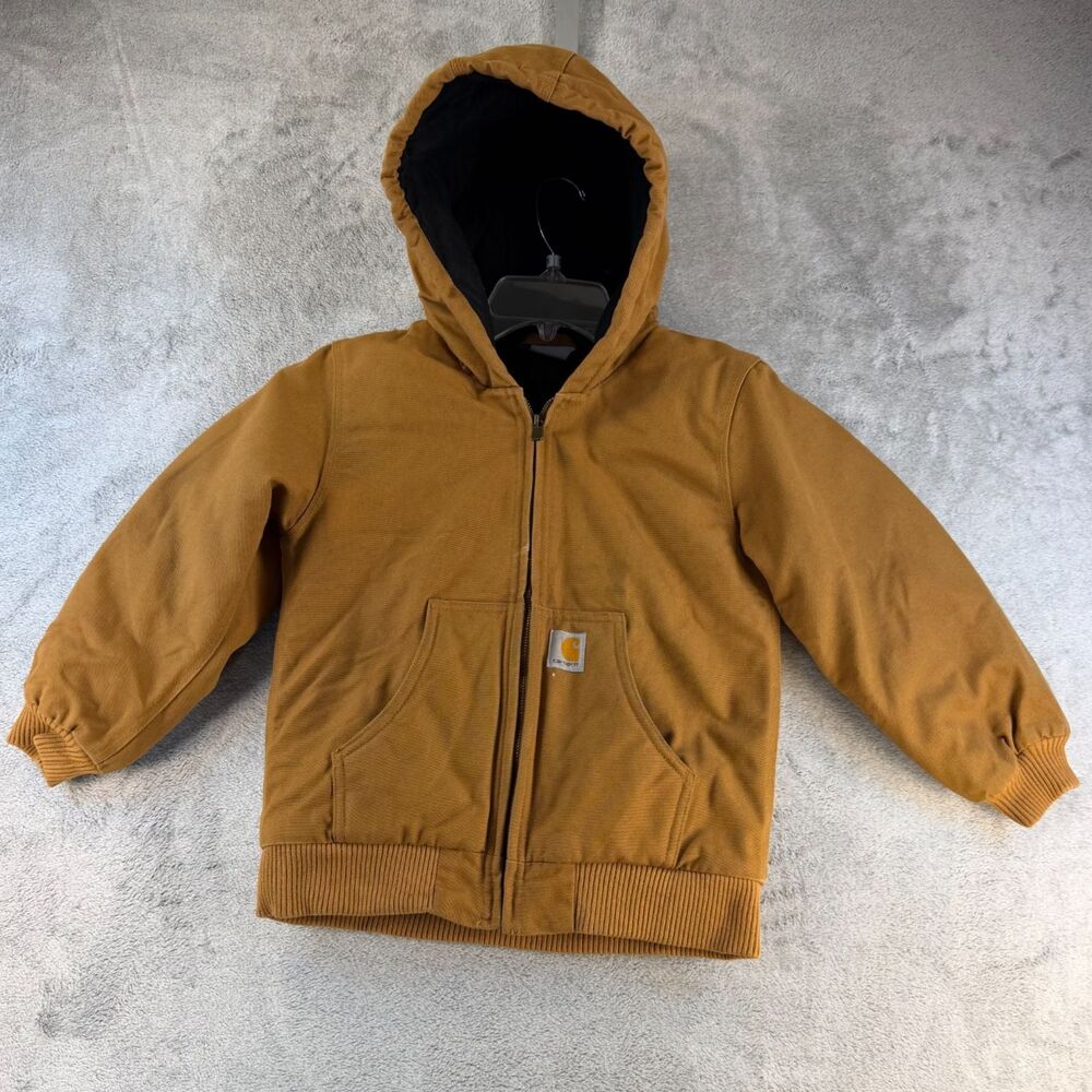 Carhartt J130 Youth S 7-8 Brown Duck Canvas Hooded Active Jacket Coat Workwear